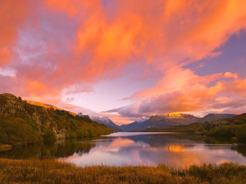 Lake and Mountains at Sunset — Orange