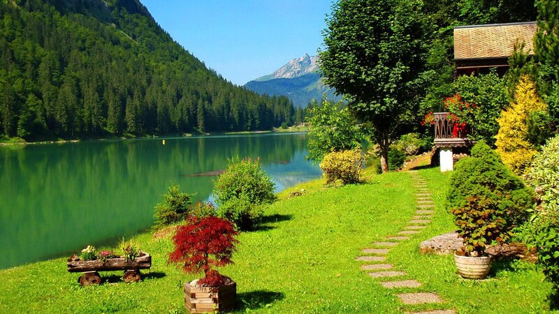 Lake and Mountains — Green, Serene, Afternoon