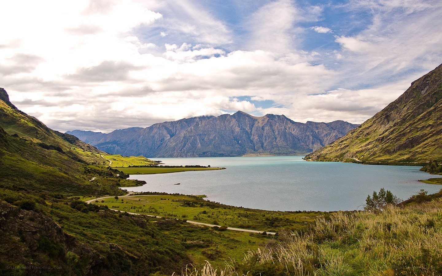Lake and mountains landscape