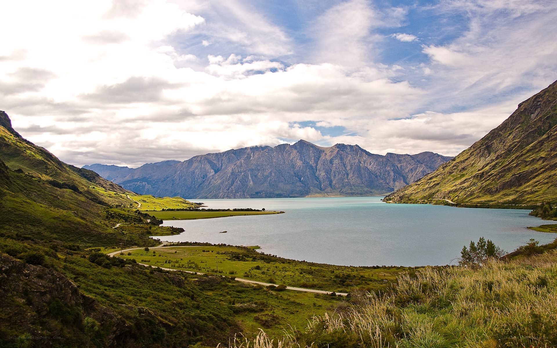 Lake and mountains landscape