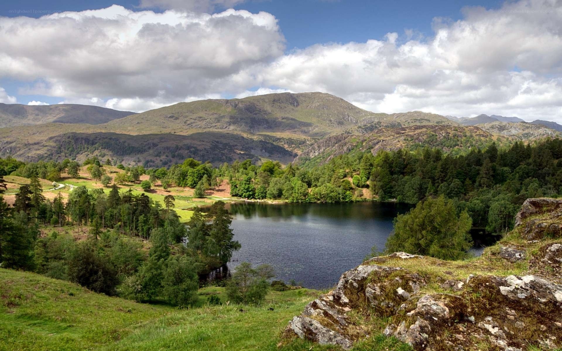 Lake and mountains landscape