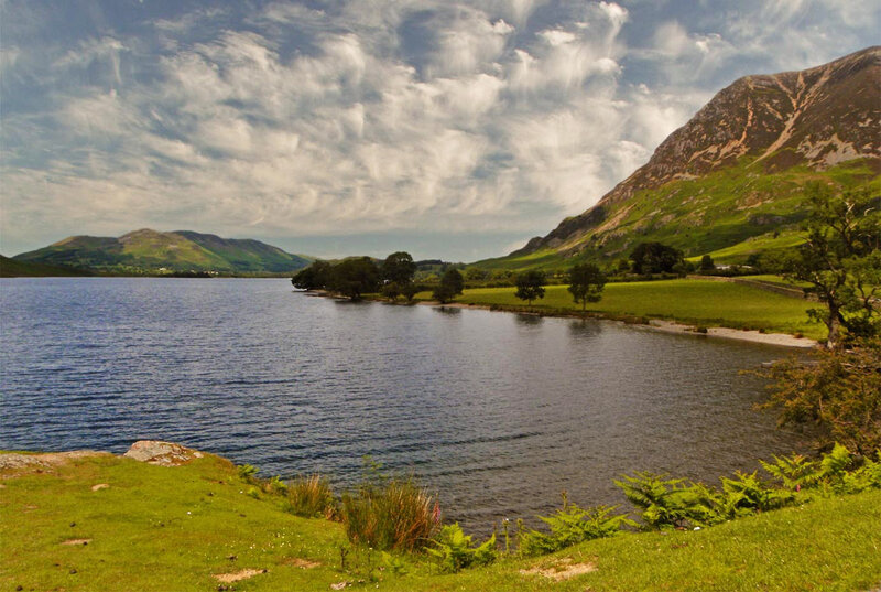 Lake and Mountains Landscape — Blue, Serene, Afternoon, Photograph