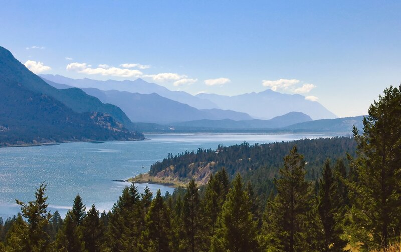 Lake and Mountains Landscape — Blue, Serene, Afternoon, Photograph, Trees, Sky
