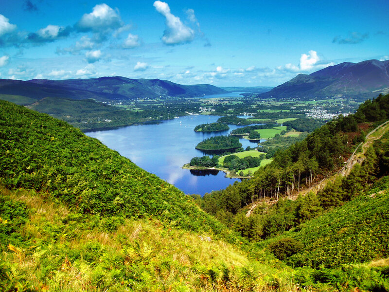 Lake and Mountains Landscape — Blue, Serene, Afternoon, Photograph, Trees