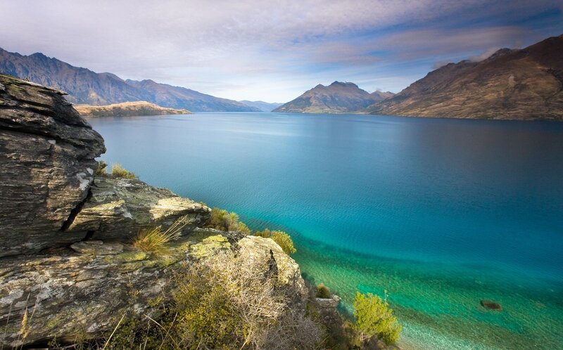 Lake and Mountains Landscape — Blue, Serene