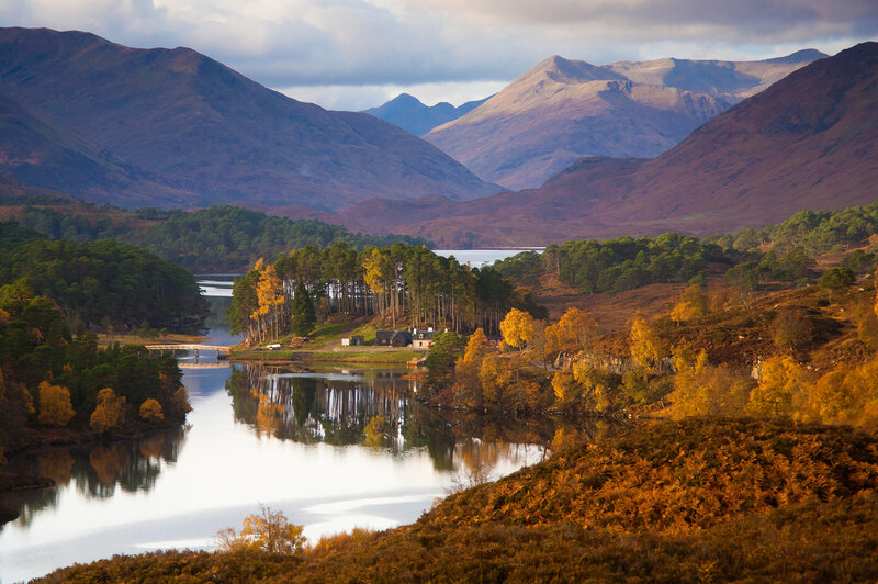 Lake and Mountains Landscape — Brown