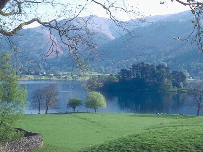 Lake and Mountains Landscape — Green, Serene, Spring