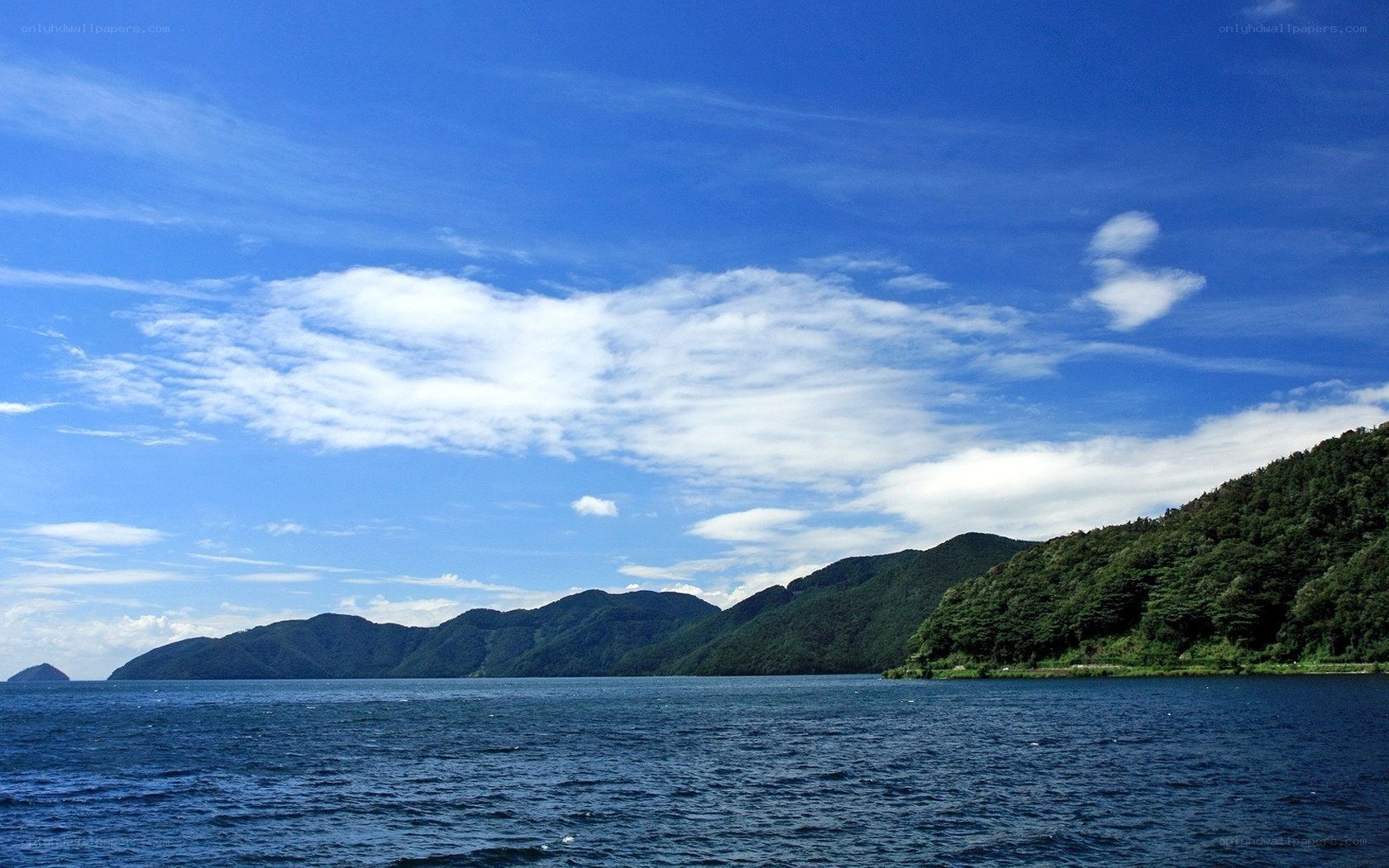 Lake and mountains under blue sky