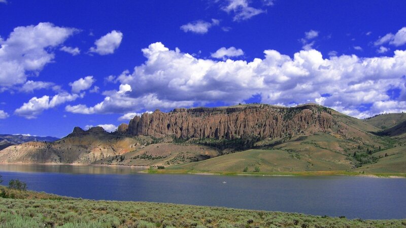 Lake and Rocky Cliffs — Blue, Serene
