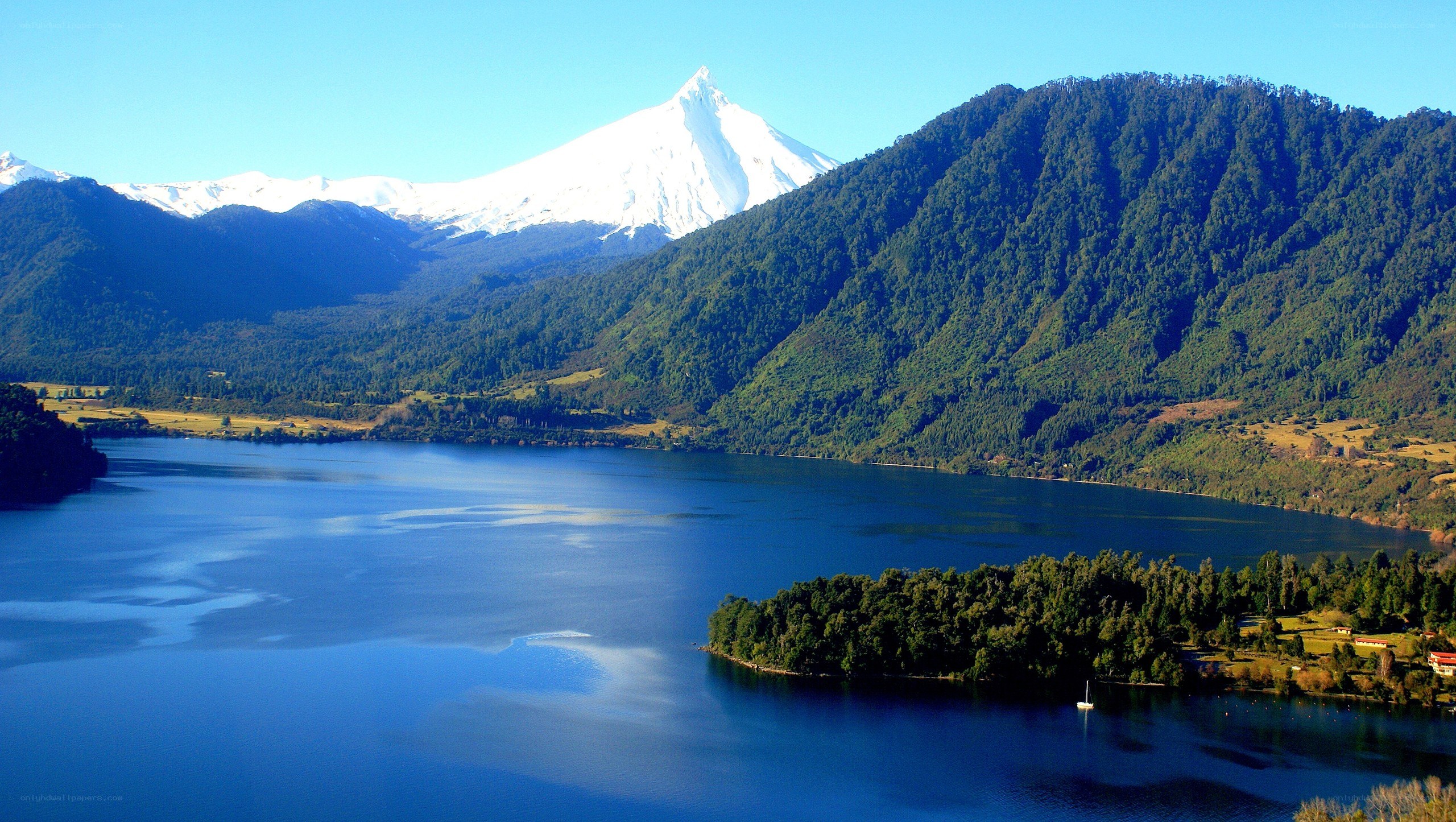 Lake and snow-capped mountain