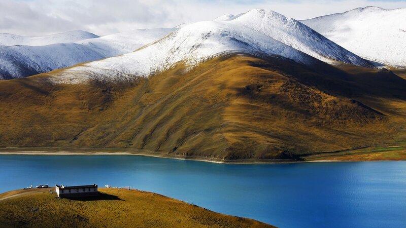 Lake and Snow-capped Mountains — Blue, Serene