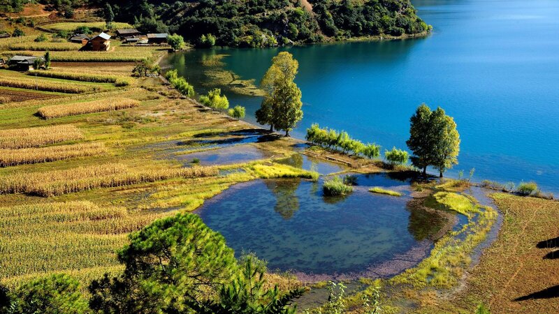 Lake and Terraced Fields