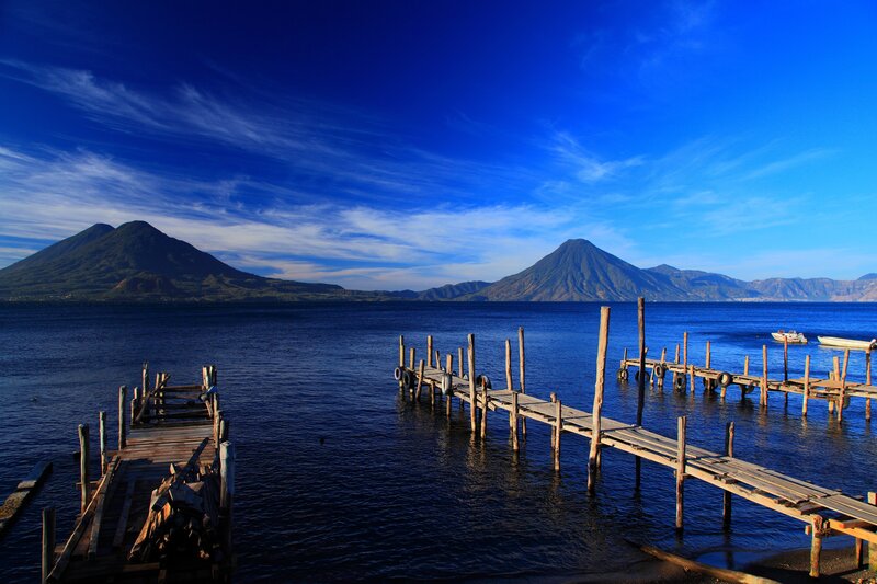 Lake and volcanoes landscape