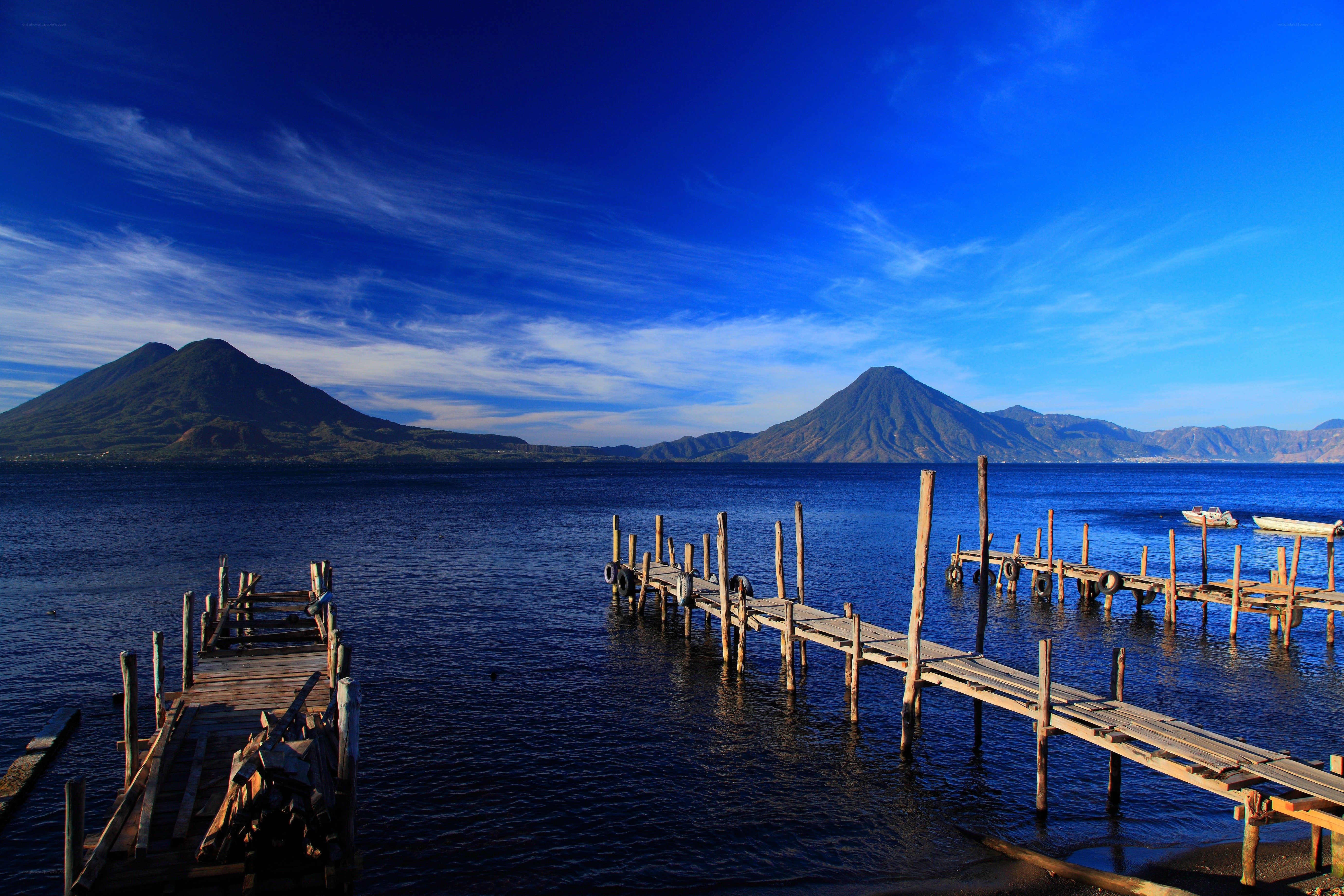 Lake and volcanoes landscape