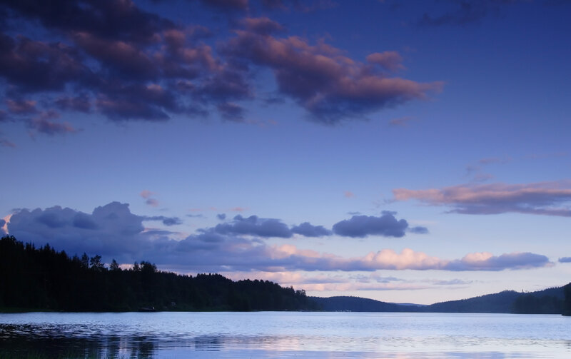 Lake at Dusk — Blue, Serene, Photograph, Clouds