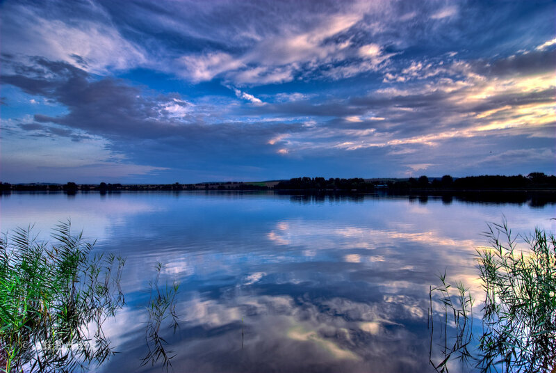 Lake at Dusk — Blue, Serene, Photograph