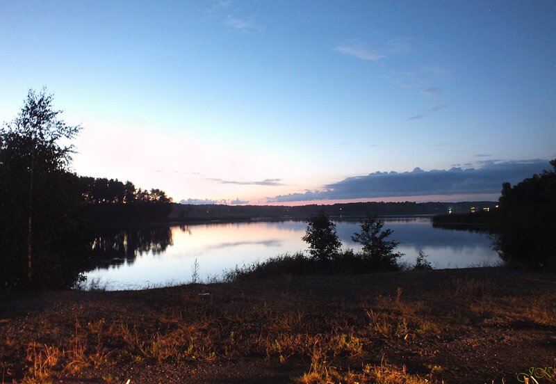 Lake at Dusk — Blue, Serene, Sunset, Photograph, Trees