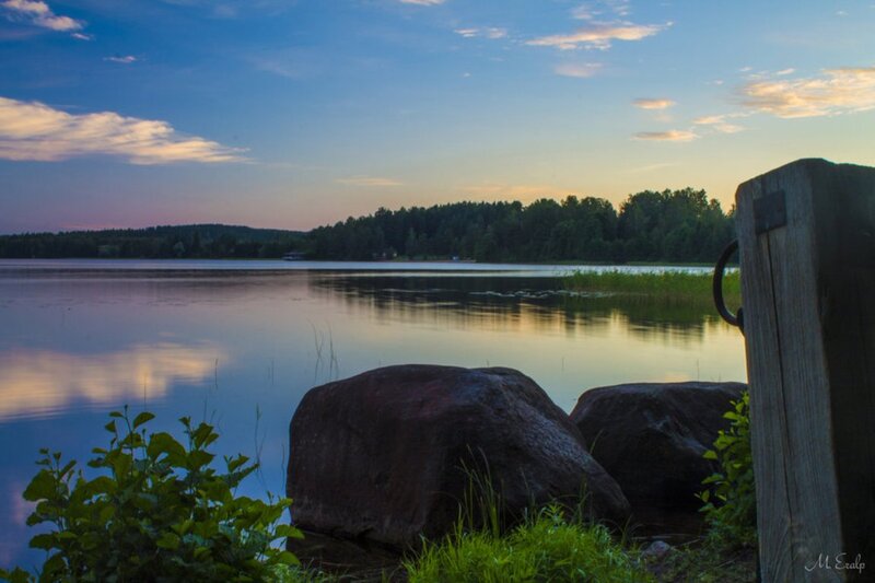 Lake at Dusk — Blue, Serene, Sunset