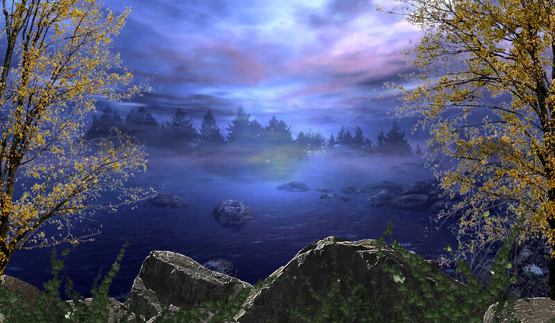 Lake at Dusk with Autumn Trees