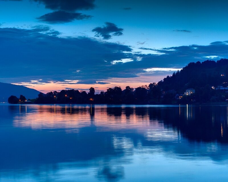 Lake at dusk with colorful sky