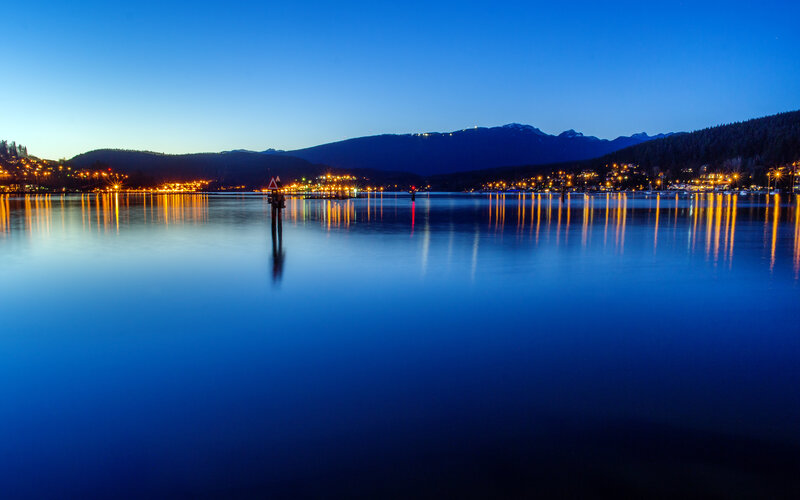 Lake at Dusk with Lights