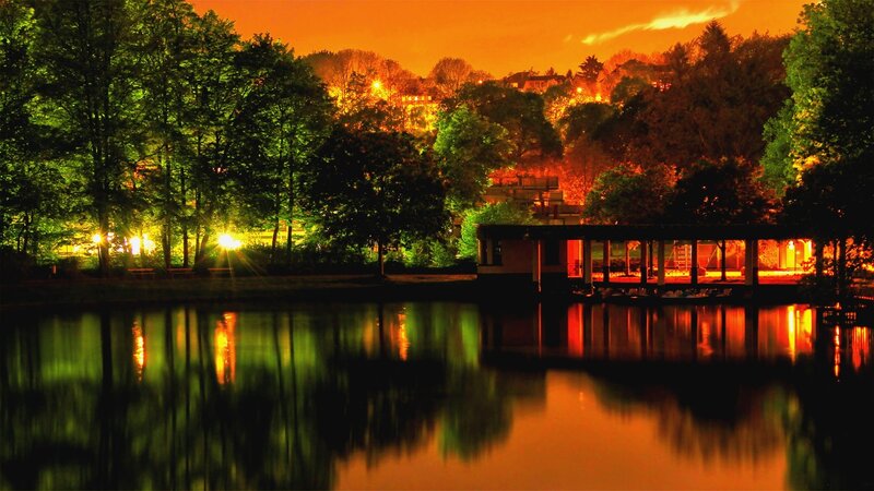 Lake at Night with Lights — Orange