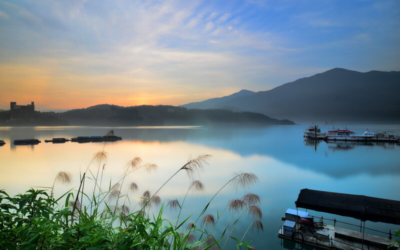 Lake at Sunrise — Blue, Serene, Photograph