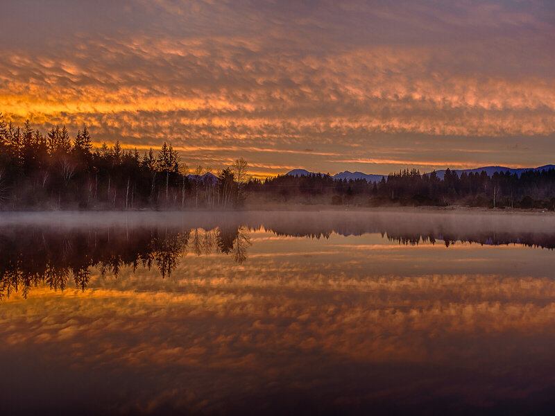 Lake at Sunrise — Orange, Serene, Photograph
