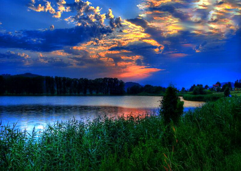 Lake at Sunset — Blue, Dramatic, Photograph, Clouds