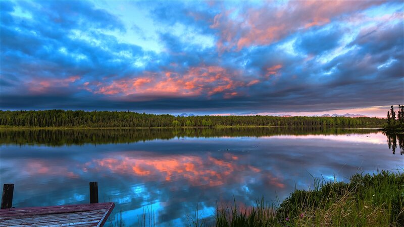 Lake at Sunset — Blue, Dramatic, Photograph, Forest