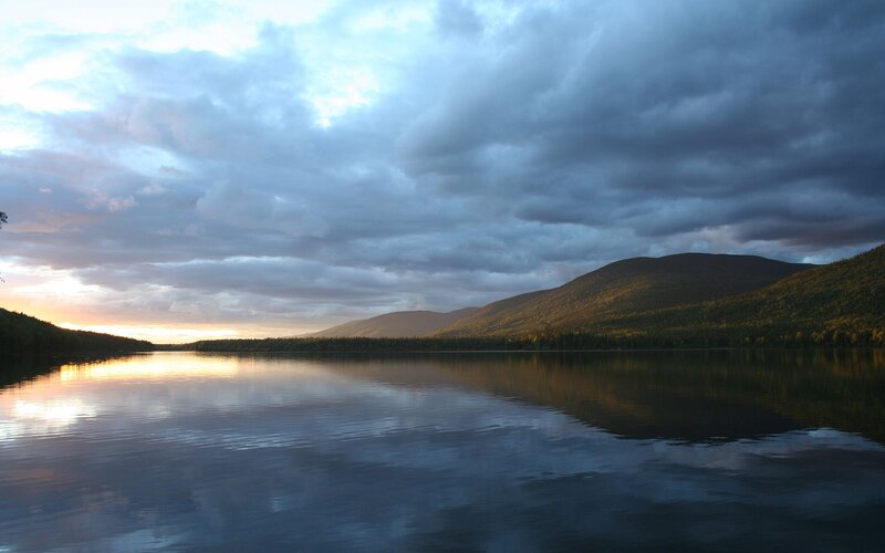 Lake at Sunset — Blue, Dramatic, Photograph, Mountains, Clouds
