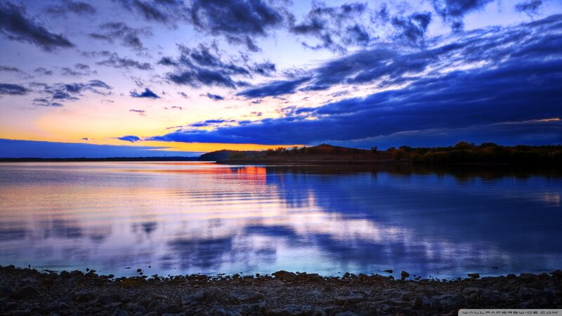 Lake at Sunset — Blue, Dramatic, Photograph, Sky, Clouds