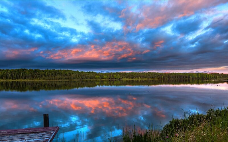 Lake at Sunset — Blue, Dramatic, Photograph, Sky