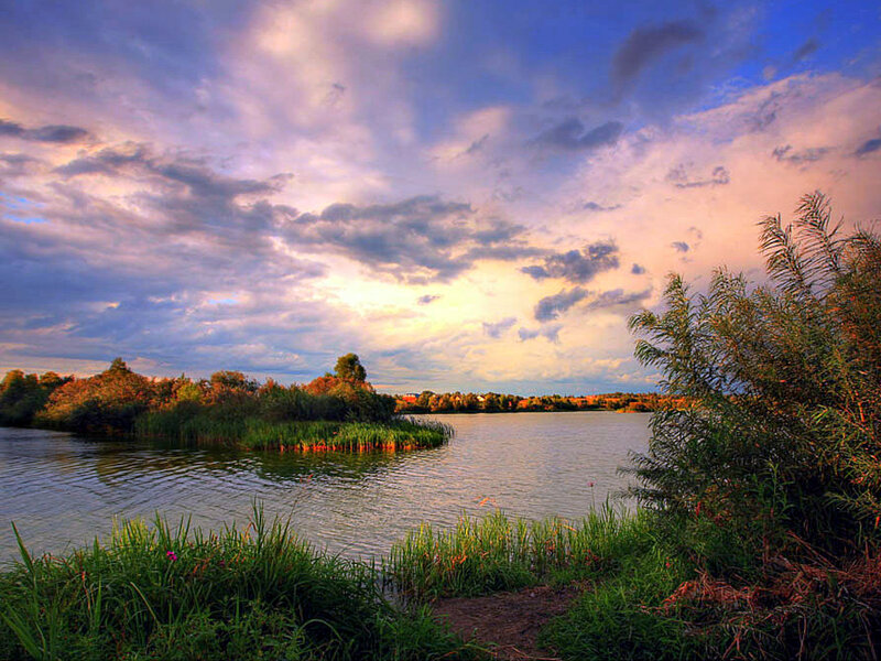 Lake at Sunset — Blue, Dramatic, Photograph, Sky, Trees