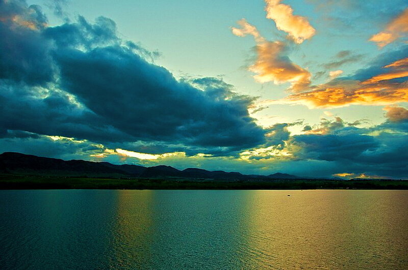 Lake at Sunset — Blue, Dramatic, Photograph