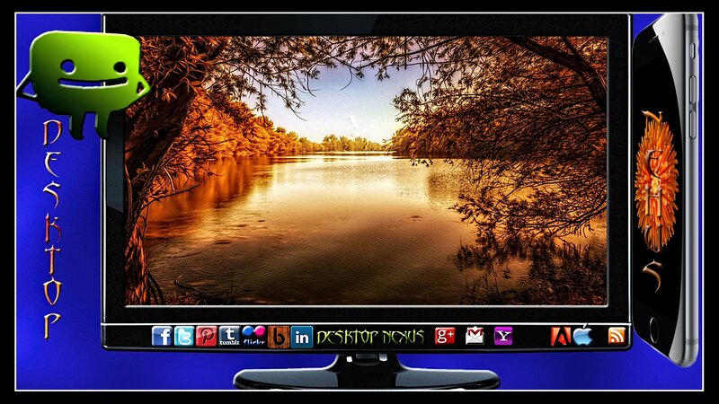 Lake at Sunset — Blue, Serene, Digital Art, Computer Monitor