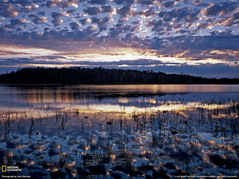 Lake at Sunset — Blue, Serene, Photograph, Clouds