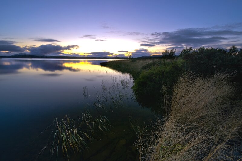 Lake at Sunset — Blue, Serene, Photograph, Sky, Clouds