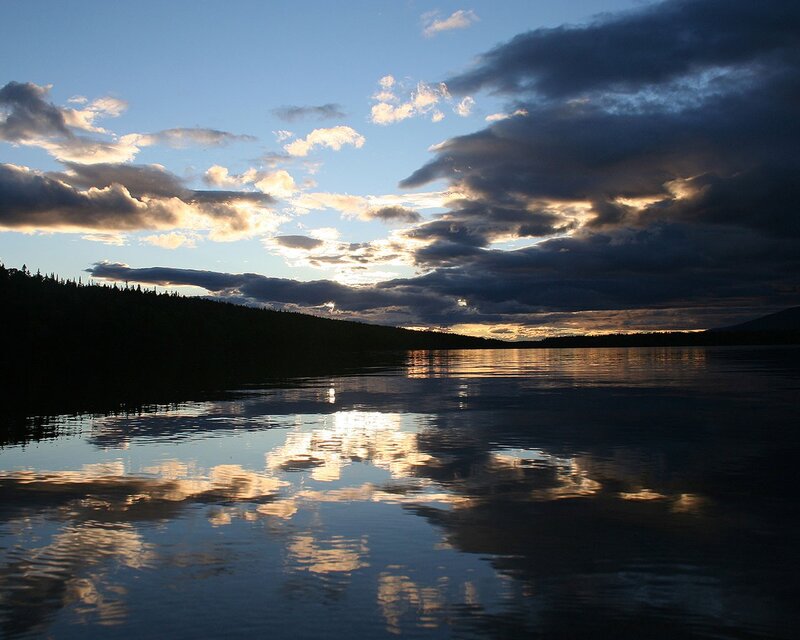 Lake at Sunset — Blue, Serene, Photograph, Sky, Clouds, Trees