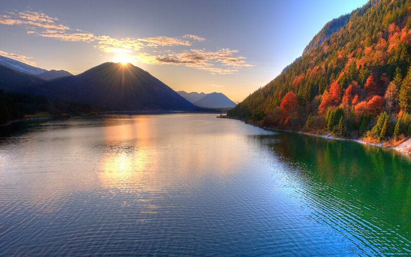 Lake at Sunset — Blue, Serene, Photograph