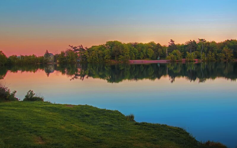 Lake at Sunset — Blue, Serene