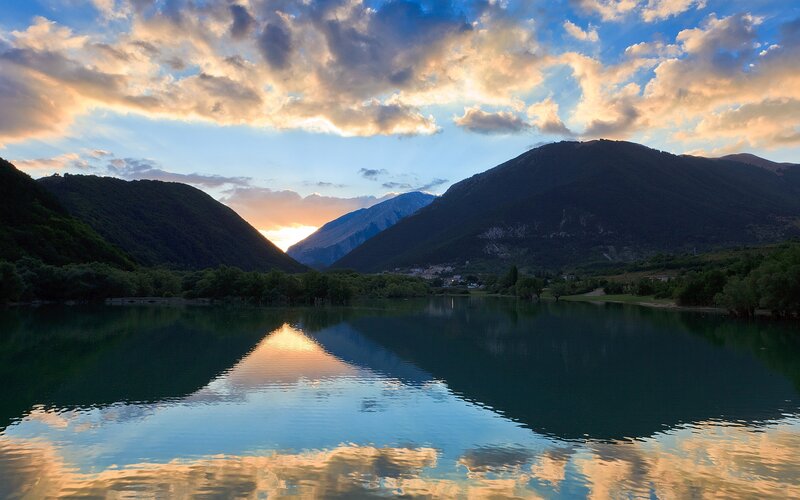 Lake at Sunset — Blue
