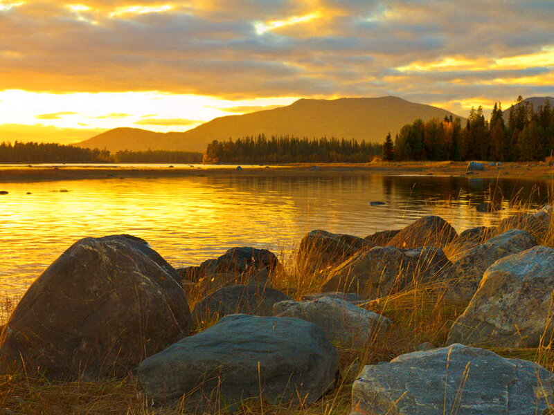 Lake at Sunset — Gold, Serene