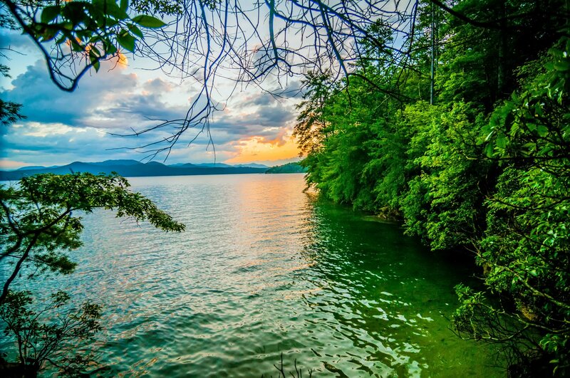 Lake at Sunset — Green