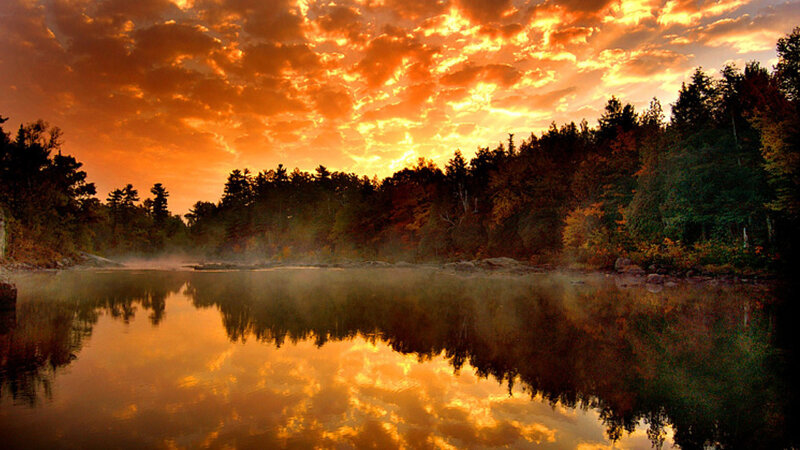Lake at Sunset — Orange, Dramatic, Photograph, Forest