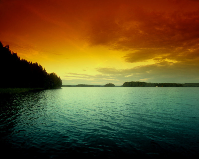 Lake at Sunset — Orange, Dramatic, Photograph, Sky