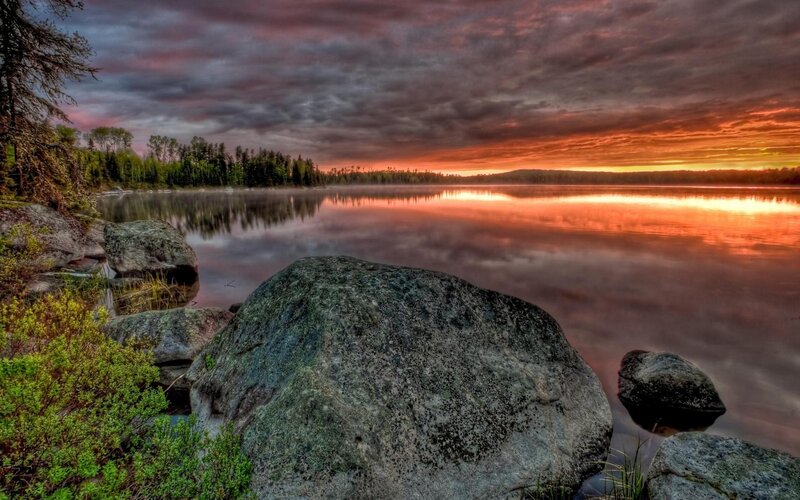 Lake at Sunset — Orange, Dramatic, Photograph