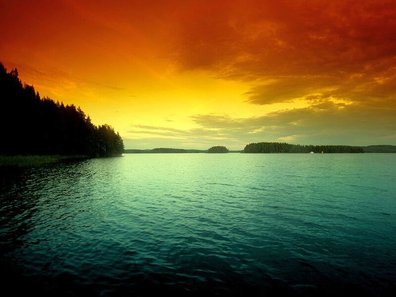 Lake at Sunset — Orange, Serene, Photograph, Trees