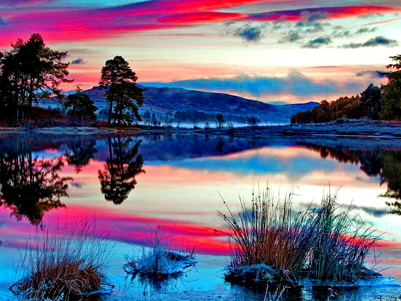 Lake at Sunset — Pink, Serene, Photograph
