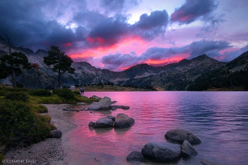 Lake at Sunset — Purple, Dramatic, Photograph, Mountains